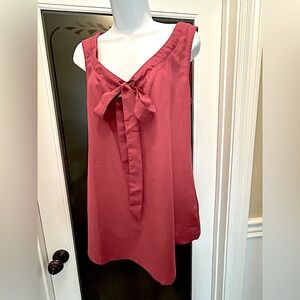 L.L. Bean sleeveless cotton voile blouse with tie.